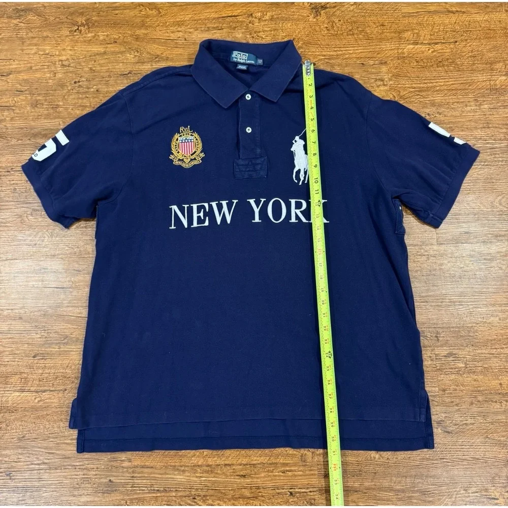 Vintage Polo Ralph Lauren Blue New York Big Pony Chief Keef Polo Shirt Men's 2XB